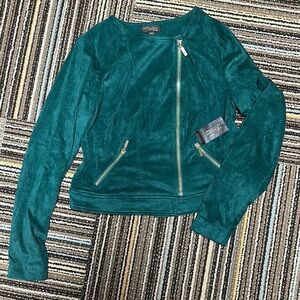 Thalia Sodi Green Leather Jacket with Luxurious Texture and Fitted Design